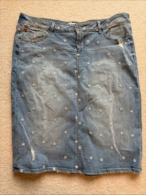 Y2K style Slink Jeans Light Blue Embroidered Denim Pencil Skirt size 18